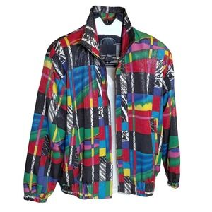 80's Vintage Jackets Galore High Fashion Bold Geometric Print Bomber Jacket